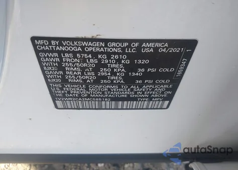 2021 Volkswagen Atlas 3.6L V6 Se W/Technology from USA, damaged, VIN 1V2WR2CA2MC585182